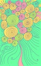 Doodle cartoon background with circles and spirals. Hand drawn texture design. Colorful psychedelic abstract drawing. Vector Royalty Free Stock Photo