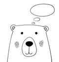 Doodle cartoon bear with thought cloud illustration. Teddy bear thinking. Doodle style. Thought bubble. Wild animal. Postcard