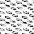 Doodle cartoon black and white hipster style seamless pattern vector illustration. A set of bruschetta tapas canape