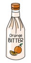 Doodle cartoon classic aromatic orange bitter cocktail ingredient in a bottle covered with paper. For bar cocktail