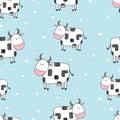 Doodle cartoon cows seamless pattern. Royalty Free Stock Photo