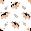 Doodle cartoon cows seamless pattern. Vector background Royalty Free Stock Photo