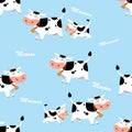 Doodle cartoon cows seamless pattern. Vector background Royalty Free Stock Photo