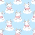 Doodle cartoon cows seamless pattern. Vector background. Royalty Free Stock Photo
