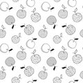 Doodle cartoon hipster style seamless pattern vector illustration. Dotted textured black and white apples. Bar Royalty Free Stock Photo
