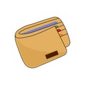 Doodle cartoon man wallet brown color. Pocket purse with credit cards.