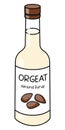 Doodle cartoon orgeat almond syrup in a bottle. Sweet sugar cocktail ingredient. For card, stickers, posters, bar menu