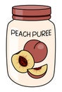 Doodle cartoon peach fruit puree in a jar. For menu, farmers market design, cocktail making process illustration
