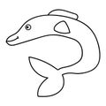 Cartoon doodle retro linear happy dolphin, sea animal isolated Royalty Free Stock Photo