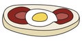 Doodle cartoon bruschetta snack with tomato and egg. Bar restaurant menu ads, card, farmers market food decor, website