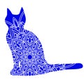 Doodle cat mandala in blue and white for page adult coloring books, animal vector pattern. Antistress design. Royalty Free Stock Photo