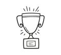 Doodle champion trophy cup of winner. Hand drawn award decorative icon. Sport prize trophy. Vector illustration isolated