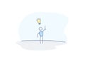 Doodle character having a creative solution for a problem with a idea light bulb floating above his head. Vector illustration Royalty Free Stock Photo