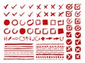 Doodle check mark and underline signs. Hand drawn red arrows, crosses and circles. Checklist and vote silhouette icons Royalty Free Stock Photo