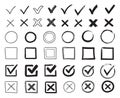 Doodle check marks. Hand drawn checkbox, examination mark and checklist marks. Check signs sketch vector illustration