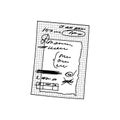 Doodle checkered sheet with notes, handwriting, blots. Hand-drawn torn paper over lined paper. Vector illustration of a