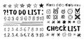 Doodle checklist, hand drawn check marks, asterisks and numbers. To do list, checkmarks outline different scribble