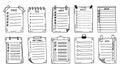 Doodle checklist. Hand drawn to do list, today tasks and sketch weekly planner. Clipboard with bullet list, notes page with check Royalty Free Stock Photo