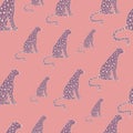 Doodle cheetah seamless pattern. Hand drawn cute leopard endless wallpaper. Wild animals background Royalty Free Stock Photo