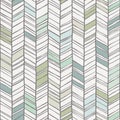 Doodle chevron seamless pattern. Vector hand drawn striped background with herringbone scribble lines. Gray and green