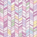 Doodle chevron seamless pattern. Vector hand drawn striped background with herringbone scribble lines. Pastel purple