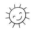 Doodle childish sun icon. Scribble sun with rays and smile symbol. Doodle funny children drawing. Hand drawn burst. Hot Royalty Free Stock Photo