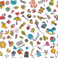 Doodle children background. Seamless pattern for cute little girls and boys. Sketch set of drawings in child style Royalty Free Stock Photo