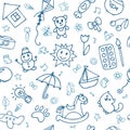 Doodle children drawing background. Seamless pattern for cute li Royalty Free Stock Photo