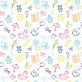 Doodle children drawing background. Sketch set of drawings in ch Royalty Free Stock Photo