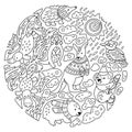 Doodle Christmas Australian animals in the circle. Vector illustration