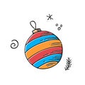 Doodle Christmas ball,hand drawn colored decoration,New Year toy,festive element.Use for holiday cards, posters,banners,calendars, Royalty Free Stock Photo
