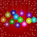 Doodle Christmas baubles on red background a