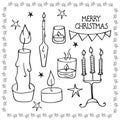 Big set of Christmas and winter elements in doodle style: candle holders. Vector illustration Royalty Free Stock Photo