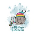 Doodle Christmas card with dressed snail