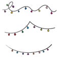 Doodle Christmas lights. Holiday festive xmas decoration. Colorful string fairy light set. Lightbulb glowing garland. Rainbow