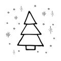 Doodle christmas tree. Simple hand drawn decorated christmas tree. Vector illustration. Isolated on white. Royalty Free Stock Photo