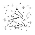 Doodle christmas tree. Simple hand drawn decorated christmas tree. Vector illustration. Isolated on white. Royalty Free Stock Photo