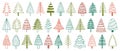 Doodle Christmas Trees Set. Whimsical Collection Of Hand-drawn Holiday Trees, Linear Pines And Spruces, Vector Royalty Free Stock Photo