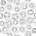 Doodle circles with dots seamless pattern on white