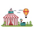 Doodle circus and air balloon with car shop