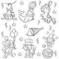Doodle circus with clown and animal
