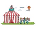 Doodle circus unny clowns with balloons and hat