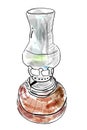 Doodle Classic Oil Lamp with watercolor effect Royalty Free Stock Photo