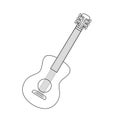 Doodle Classic six-string guitar. A stringed musical instrument. A symbol of hiking, camping, traveling. Outline black and white