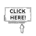 Doodle click here button. Mouse cursor with text for website or computer application, hand drawn vector arrow pointer Royalty Free Stock Photo