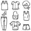 Doodle of clothes object set hand draw