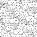 Doodle clouds black and white seamless pattern. Funny coloring page