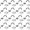 Doodle clouds pattern. Hand drawn seamless background with clouds and stars in grey and teal. Scandinavian style print