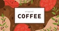 Doodle coffee banner. Breakfast drink ink texture, brazil stimulants beans. Package template, ad cafe or shop banner