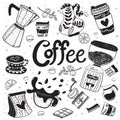 Doodle coffee equipment hand drawing flat vector element